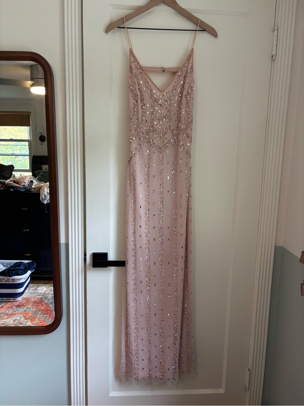 Hailey Logan Blush Pink Beaded Evening Dress